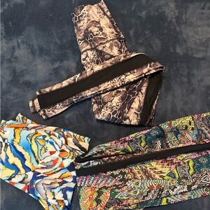 Emily Hsu Designs Colorful Patterned Leggings lot sizes S and CS EUC rare